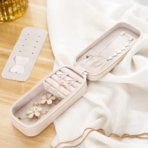 Miniatura 7 de SANQIANWAN Pequeña caja organizadora de viaje de joyería con estuche portátil de piel sintética para collares, anillos, aretes, diseño de borlas