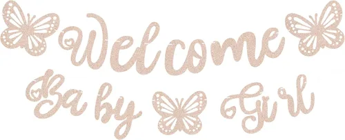 Miniatura 9 de Cartel de bienvenida preencordado para bebé niña, decoración de fiesta de bienvenida con purpurina dorada, perfecta para fiesta de revelación