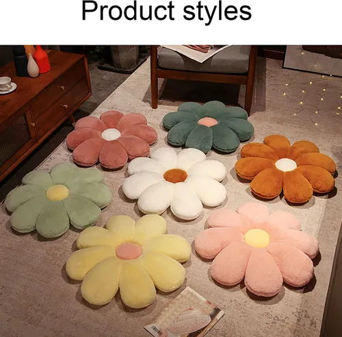 Miniatura 3 de HANDKEI Bonita almohada de felpa con forma de margarita, cojín de suelo de tatami en forma de margarita para sofá de niños, sofá cama, sala de estar