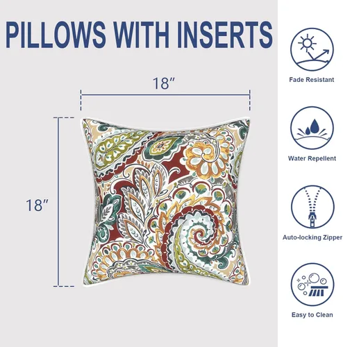 Miniatura 695 de Juego de 2 almohadas para exteriores de 16 x 16 pulgadas, repelentes al agua con interiores, para muebles de patio, hogar, jardín, geometría bohemia