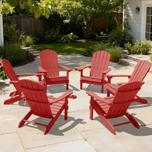 Miniatura 24 de YEFU Silla Adirondack de plástico resistente a la intemperie, sillas de patio con instalación fácil en 5 pasos, se ve exactamente como madera real
