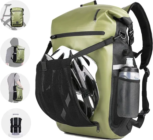 Miniatura 8 de Rhinowalk Bolsa de alforja para bicicleta, impermeable, 22L, bolsa de maletero trasera para ciclismo, ciclismo, viajes, equitación Negro