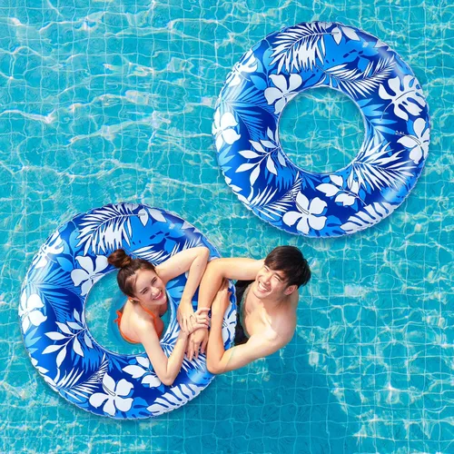 Miniatura 7 de Anillos de natación jumbo de 47.24 pulgadas para piscina inflable, tubo de flotación con hojas tropicales, anillo inflable para piscina para niños