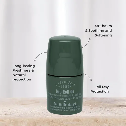 Miniatura 4 de L'Erbolario Uomo Roll On Desodorante para hombre con baobab y extracto de café verde, inhibe olores, suaviza la piel, para todo tipo de piel, 1.6