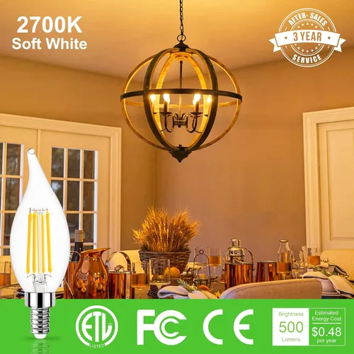 Miniatura 2 de Bombilla LED E12 regulable equivalente a 60 W, blanco suave 2700K, 500 lúmenes, bombillas LED de candelabro de 4 W, bombillas CA10 con punta