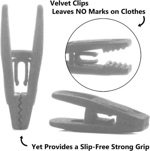 Miniatura 5 de Clips de terciopelo, paquete de 20, material duradero que no se rompe, perchas a juego de nuestra marca y tu percha de terciopelo existente, Gris