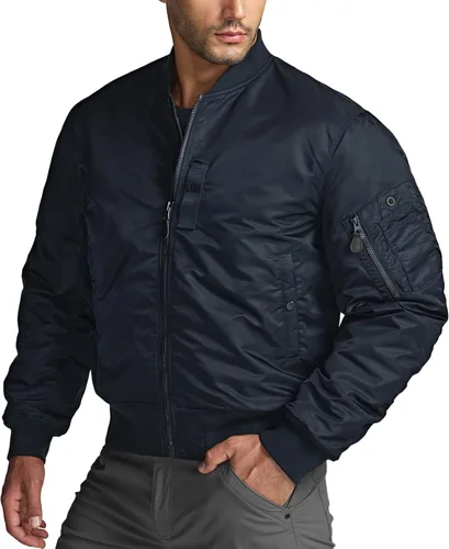 Miniatura 13 de CQR Chaqueta bomber casual para hombre, cortavientos con cremallera para exteriores de otoño/invierno, chaqueta de vuelo MA-1 acolchada resistente