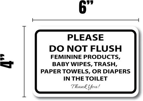 Miniatura 3 de Letreros adhesivos con texto en inglés «Please Do Not Flush Thank You» para baño, 6 x 4 pulgadas, paquete de 10 unidades, vinilo de grado industrial