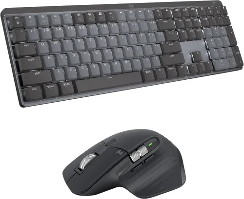 Logitech MX Teclado inalámbrico iluminado mecánico de tamaño completo, lineal y MX Master 3S Performance Wireless Bluetooth Mouse Bundle, macOS,