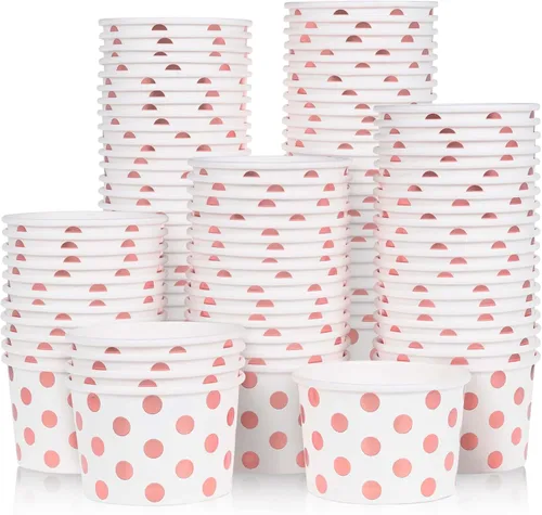 MATICAN Vasos de papel para helado, paquete de 100 cuencos desechables de postre de 9 onzas para bebidas calientes y frías, 9 onzas, lunares de