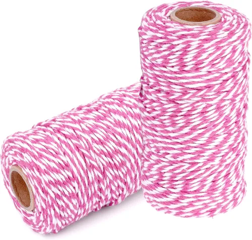 Miniatura 20 de Cuerda de algodón para panaderos: 2 rollos de cordel para envolver regalos de manualidades, hilo de oro de 656 pies, hilo blanco para cocina 24
