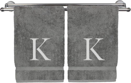 Miniatura 20 de Toalla de mano monogramada, regalo personalizado, juego de 2 - Toalla bordada con letra de bloque dorada - Extra absorbente 100% algodón turco