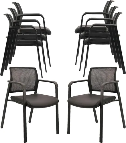 Miniatura 13 de CLATINA Juego de 2 sillas apilables con respaldo de malla con asiento de tela tapizado y soporte lumbar ergonómico para oficina, escuela, iglesia