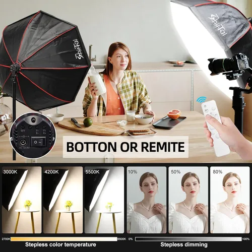 Miniatura 3 de Kit de iluminación Softbox, kit de iluminación para fotografía de 37 pulgadas con 110 W, 2700-6500 K, 11000 Lux, lámpara prismática LED regulable