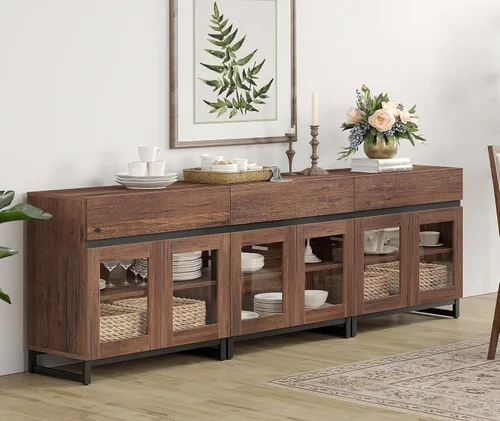 Miniatura 24 de WAMPAT - Gabinetes de aparador con puertas de vidrio, aparador moderno con estante ajustable, gabinete de almacenamiento para barra de café
