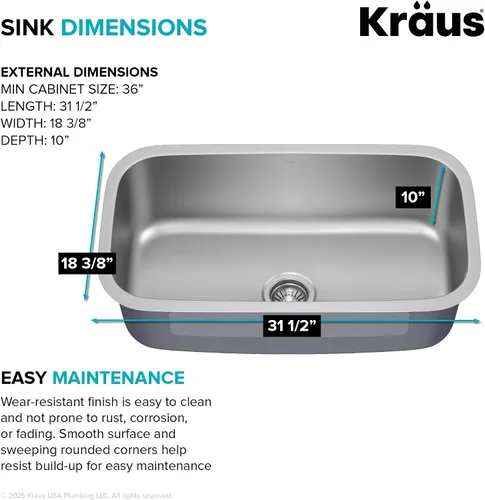 Miniatura 7 de Fregadero de cocina KBU14 de Kraus, de 31 1/2", de pila única, en acero inoxidable de calibre 16 (montaje inferior), KBU14