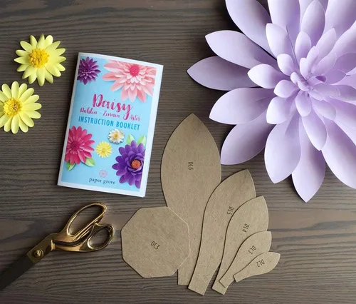 Miniatura 2 de Kit de plantillas de papel de margarita, dalia, zinnia y aster, plantillas de hojas de 5 a 18 pulgadas, libro de instrucciones incluido para flores