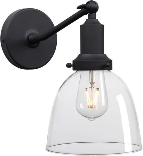 Miniatura 19 de PERMO Aplique doble cromado industrial de 2 luces, apliques de pared con pantalla de vidrio transparente acampanada en forma de embudo, luz