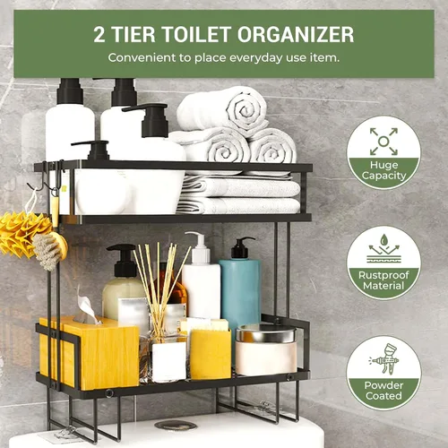 Miniatura 3 de DINEST Organizador de estante de almacenamiento de 2 niveles sobre el inodoro, estantes organizadores de baño resistentes, diseño multifuncional