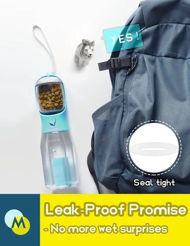 Miniatura 7 de Botella de agua portátil para perros pequeños, dispensador de cuencos de viaje 3 en 1 para mascotas con contenedor de alimentos y soporte para bolsa