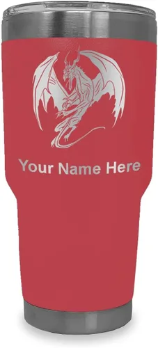 Miniatura 38 de LaserGram Vaso aislado al vacío de 20 onzas, dragón, grabado personalizado incluido (negro)