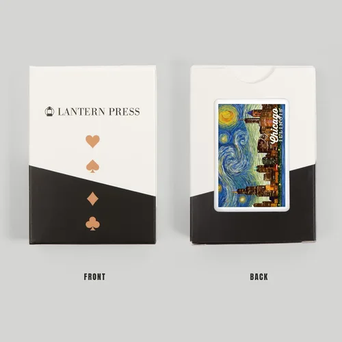 Miniatura 8 de Lantern Press Chicago, Illinois, Noche estrellada (52 cartas de juego, baraja de cartas de tamaño póquer con Jokers)