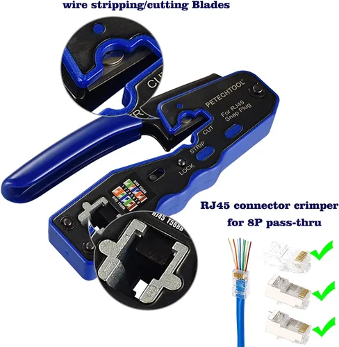 Miniatura 2 de Herramienta de crimpado RJ45 todo en uno, herramienta de crimpado Ethernet, cortador pelacables para pasar a través de conectores Cat5 Cat6
