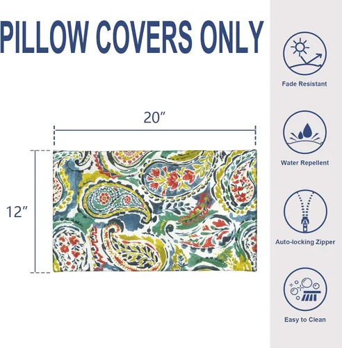 Miniatura 741 de Juego de 2 almohadas para exteriores de 16 x 16 pulgadas, repelentes al agua con interiores, para muebles de patio, hogar, jardín, geometría bohemia