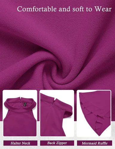 Miniatura 5 de MEROKEETY Vestido midi sin mangas con cuello halter para mujer, con abertura, corte de sirena, cóctel, fiesta, 2023