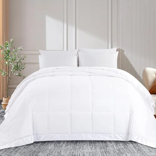 Miniatura 2 de HOMBYS Manta de plumón alternativo tamaño King de 120 x 120 pulgadas para todas las estaciones, manta de cama blanca acolchada ligera con ribete