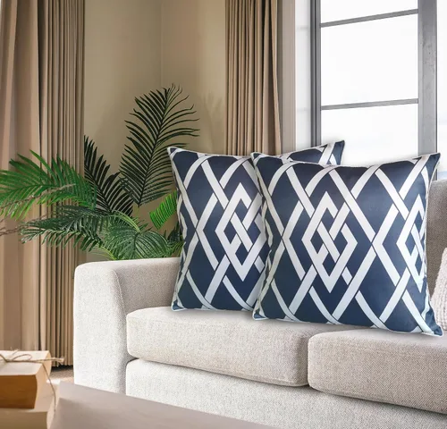 Miniatura 2 de Funda de almohada decorativa clásica con diseño de crayón de mano azul estilo capri, marcas geométricas, funda de almohada decorativa de 17 x 17