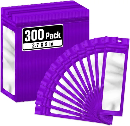 Miniatura 9 de ANZNKU 300 bolsas para bolígrafos, bolsas de Mylar resellables multicolor de 2.7 x 9 pulgadas, bolsas de embalaje con ventana transparente