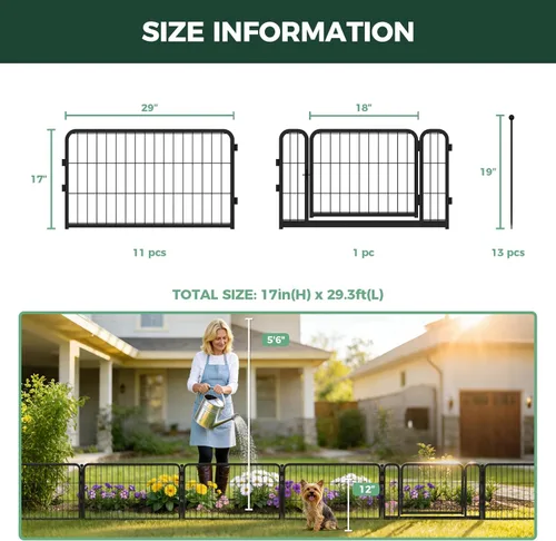 Miniatura 6 de FXW Valla de jardín al aire libre para el patio, 17 pulgadas de alto x 29.3 pies de largo, barrera de metal resistente para animales, para perros