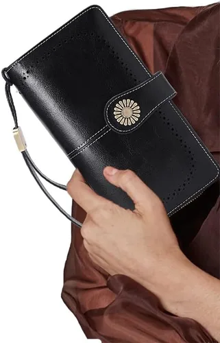 Miniatura 6 de Large Capacity RFID Blocking Genuine Leather Wallets for Women with Wristlet Trifold Ladies Billfold with Zipper by UMODE
