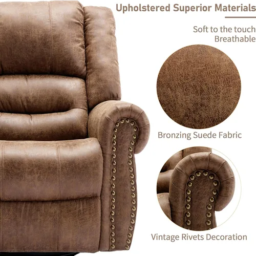 Miniatura 7 de Sillón reclinable giratorio manual con calor y vibración, mecedora giratoria de 360°, sillas reclinables ergonómicas para masaje con bolsillos
