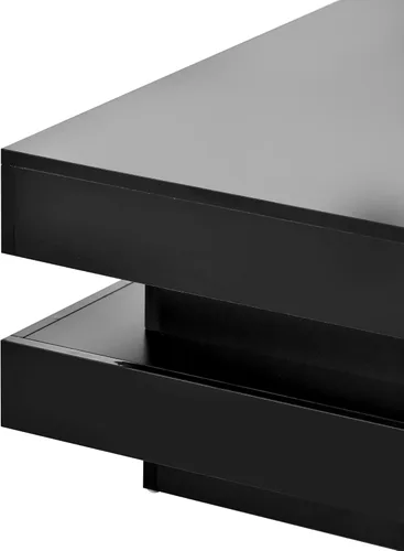 Miniatura 9 de Mesa de centro cuadrada, moderna mesa de centro negra de alto brillo con luces LED de 16 colores enchufables, mesa central de 2 niveles para sala