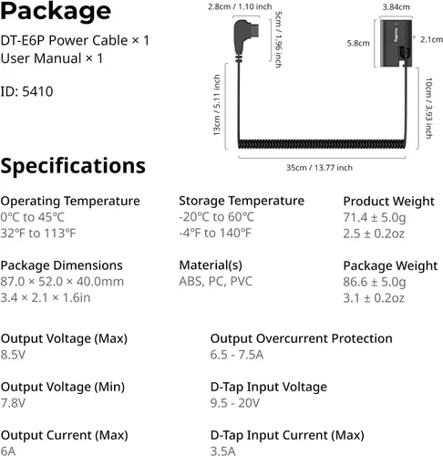 Miniatura 8 de SMALLRIG Batería ficticia para Canon LP-E6P, adaptador de alimentación D-Tap para cámara Canon EOS R6 Mark III, R5 Mark II, R6 Mark II R5, R5C, R6