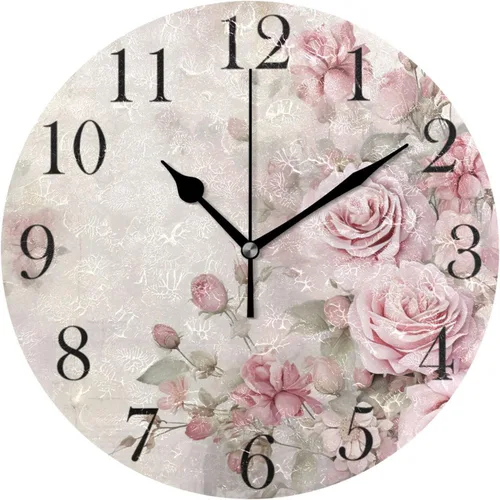Miniatura 28 de Reloj de pared con mariposas moradas, silencioso, funciona con pilas, floral, sin tictac, decorativo, reloj analógico de cuarzo redondo de 9.5 A01