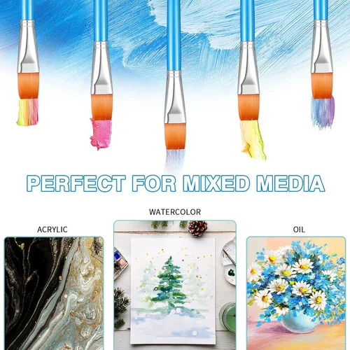 Miniatura 5 de Pinceles planos de pintura acrílica de acuarela, pincel de nailon sintético para el pelo, 1 pulgada, pincel de pintura de artista para detalles