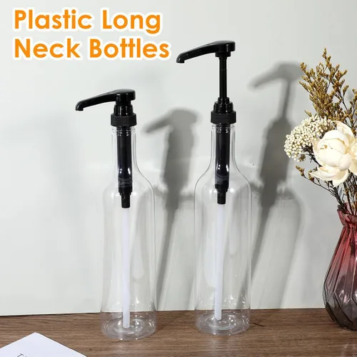 Miniatura 4 de Botellas de jarabe de 25 onzas con bomba, botellas de cuello largo, dispensador de bomba de jarabe de plástico para cafeterías, accesorios