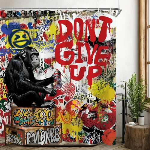 Miniatura 3 de Juego de cortinas de ducha inspiradoras de graffiti abstractas para baño, 60 pulgadas de ancho x 72 pulgadas de alto, divertidas cortinas de ducha