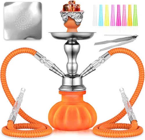 Miniatura 7 de Juego de 2 mangueras para cachimba de 11 pulgadas, pequeño juego de cachimba con mini jarrón de cristal de calabaza, cuenco de cerámica, manguera