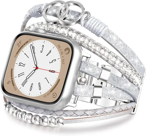 Miniatura 11 de MOFREE - Pulsera de cuero boho compatible con Apple Watch Band de 38, 40, 41 mm, pulsera de cuentas multicapa hecha a mano para Apple Watch, correa