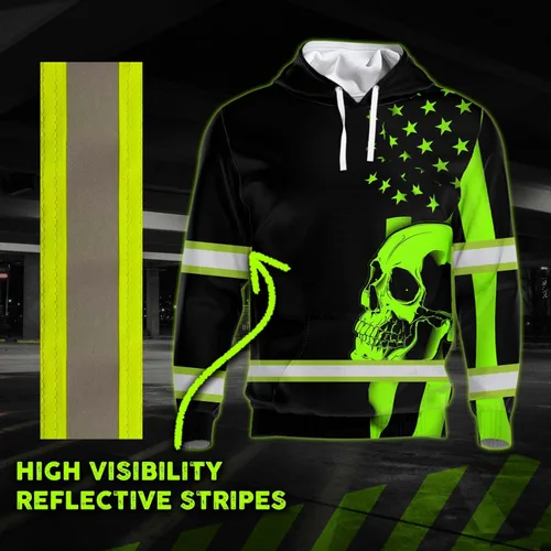 Miniatura 5 de Maddly Ropa de trabajo de seguridad con calavera de alta visibilidad con la bandera de EE. UU., nombre personalizado para trabajadores, corredores