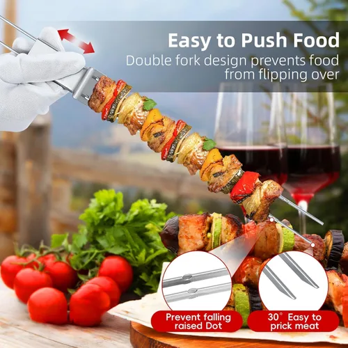 Miniatura 3 de Brochetas para Asar - Brochetas de 33 cm con Barra de Empuje de Doble Punta Antideslizante de Metal para Kabobs, Brocheta de Acero Inoxidable
