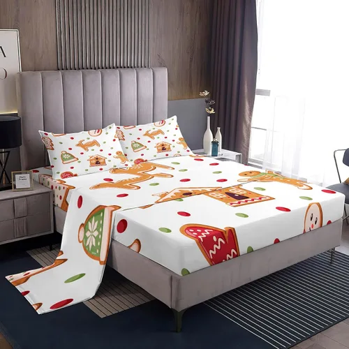 Miniatura 37 de Juego de sábanas tamaño individual, sábanas para árbol de Navidad, sábanas y fundas de almohada de microfibra de 3 piezas, juego de sábanas
