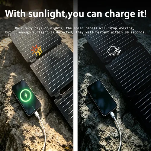 Miniatura 5 de Panel solar plegable portátil de 30 W, cargador solar de 4 pliegues con salidas USB QC3.0 y CC, cargador de panel solar impermeable lPx4