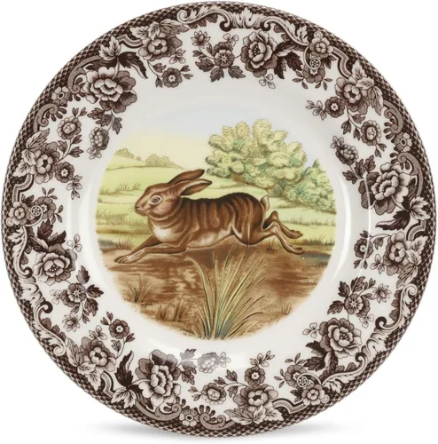 Miniatura 14 de Spode Woodland - Plato de ensalada de porcelana fina, diseño de lucioperca con borde floral marrón, vajilla clásica de campo inglés para cenas