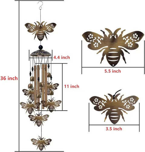 Miniatura 3 de Campanillas de viento de abejas para exteriores, regalos para mamá - Campanas conmemorativas de bronce, atrapavientos de simpatía móvil, decoración