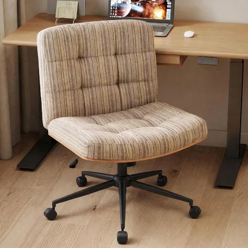 Furnimart Silla de escritorio curvada de madera FSC de alta resistencia, giratoria de 360°, silla cruzada de felpilla de alta calidad con ruedas de